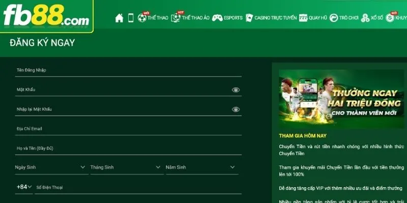 Thao tác truy cập website đăng ký FB88